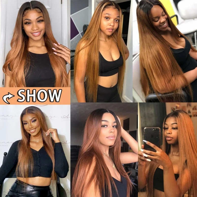 13x4 Hd Ombre Wigs 1B/30 Colored Lace Front Human Hair Wig For Women Honey Blonde Straight Hd Lace Frontal Wig Glueless Install