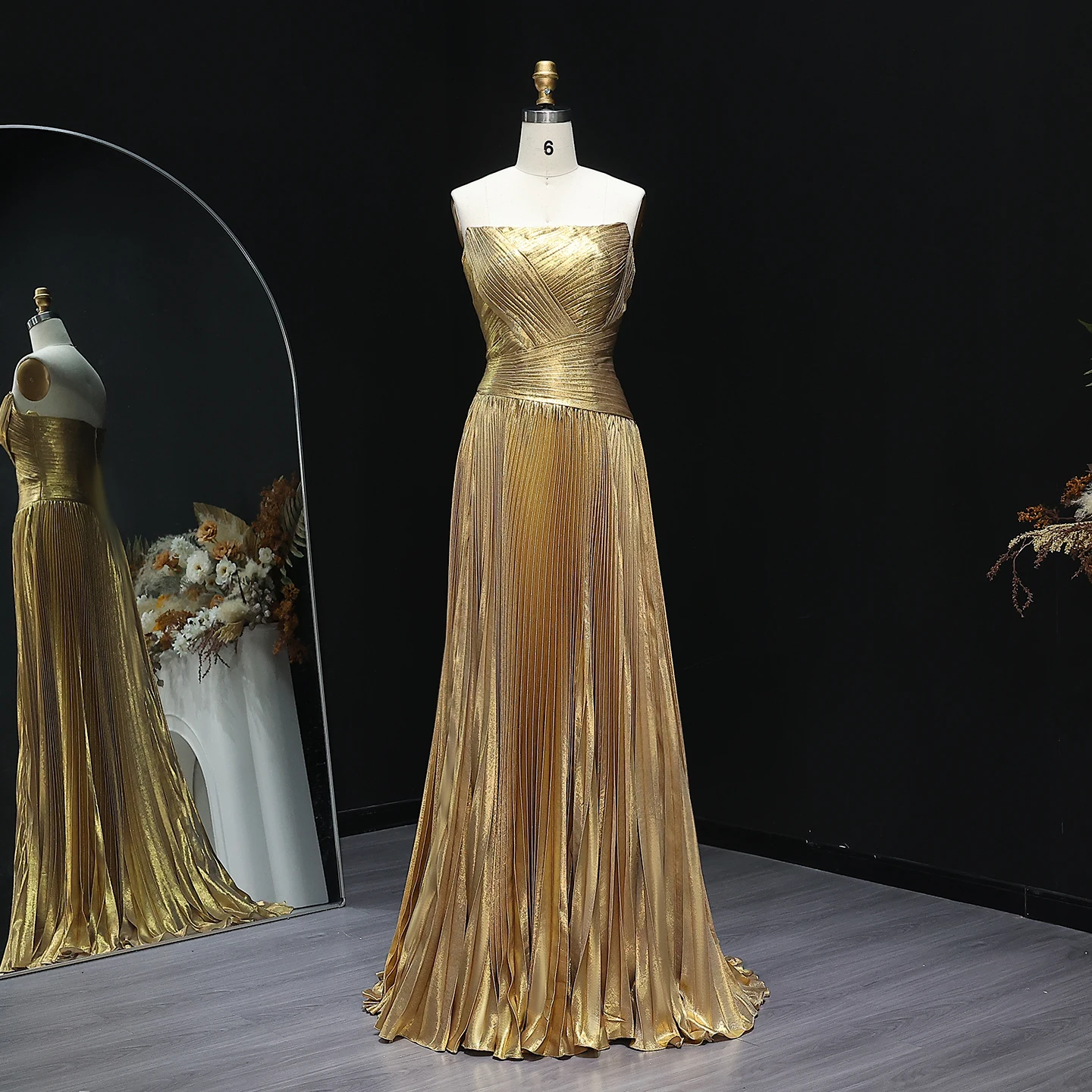 Sharon Said Dubai Elegant Gold Evening Dress with Strapless Draped for Women Wedding Party Gown SF208 Customized image 2