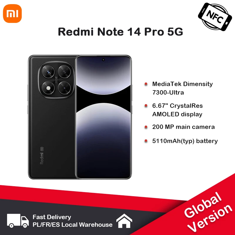 Xiaomi Redmi Note 14 Pro 5G NFC Smartphone mit der Größe 7300 + 200MP Kamera 1.5K 120Hz AMOLED Display