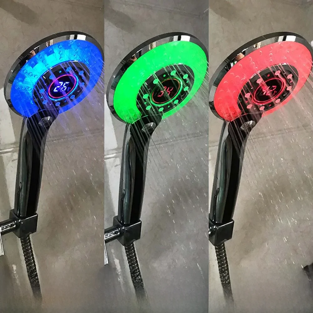 Pommeau de douche à lumière LED, salle de bains automatique, capteur de température à 3 couleurs changeantes, filtre d'économie d'eau, pomme de pulvérisation de salle de bains