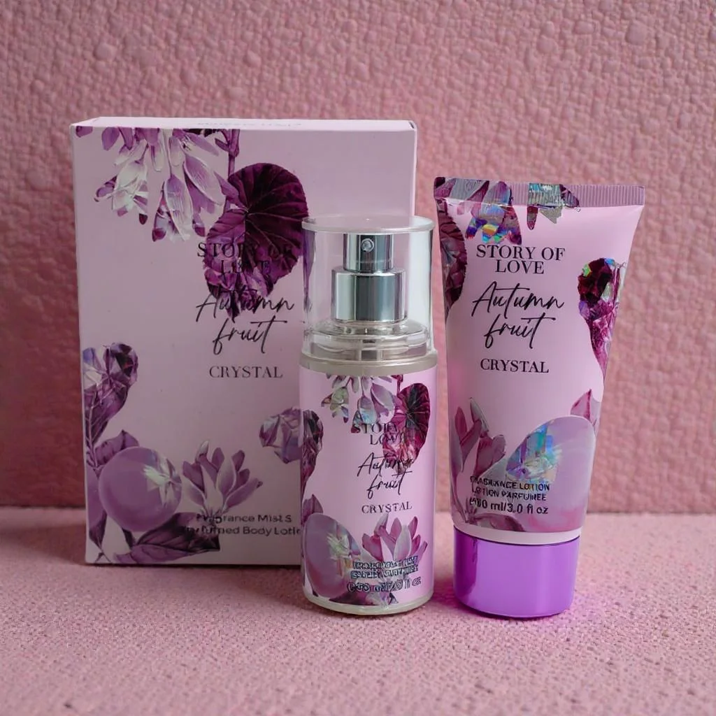 Set de Perfume y Crema Story of Love Autumn Fruit Crystal – Fragancia Dulce, Floral y Femenina, Ideal para Regalo o Uso Diario