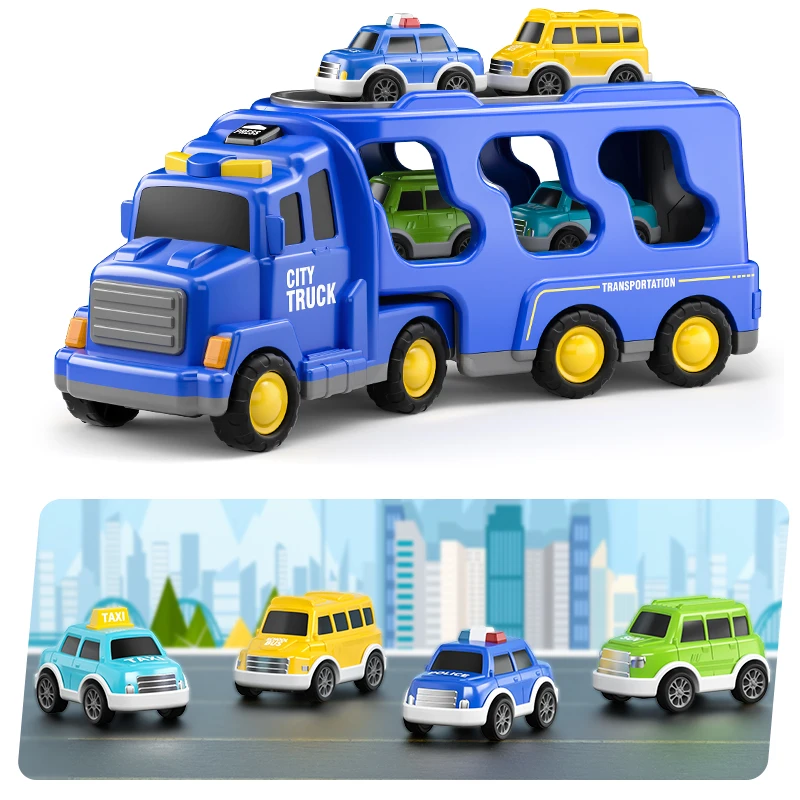 TEMI Diecast Carrier Truck Toys Cars Engineering  Vehicles  Excavator Bulldozer Truck Model Sets Kids Educational Boys For Toys