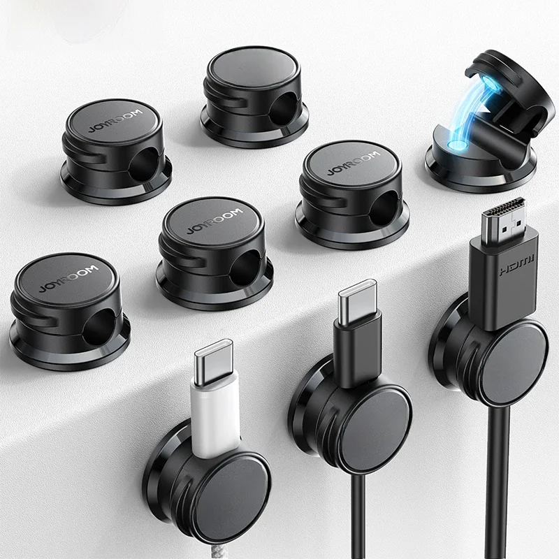 Joyroom 9 PCS Organizer kabli Magnetyczne klipsy do kabli Samoprzylepny uchwyt na przewód Pod biurkiem Ukrywacz kabli — zdjęcie 2