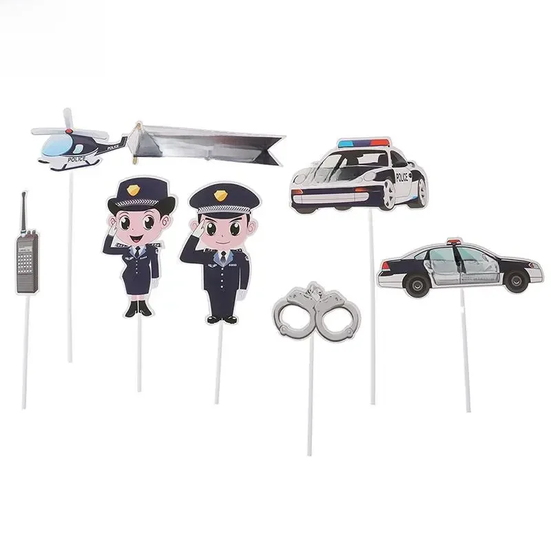 Décoration de gâteau de police pour fête d'anniversaire pour enfants, police, avion, menottes, machine d'appel, décoration, joyeux anniversaire, garçon, fille, 7 pièces, lot