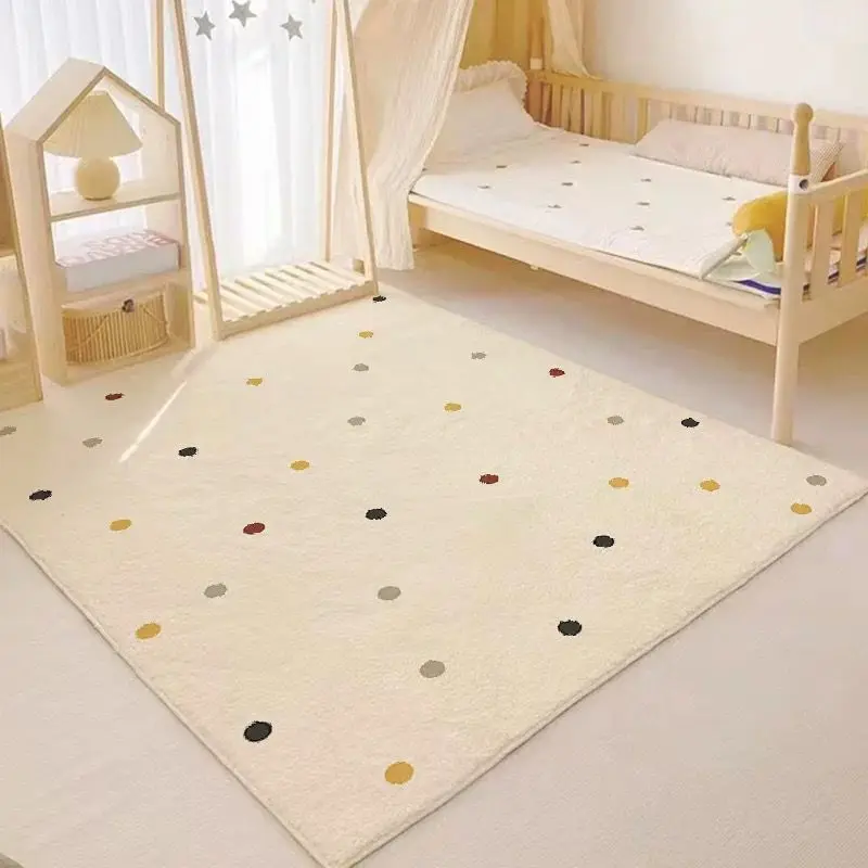 Living Room Carpet Modern Home Decor French Cream Style Floor Mat Plaid Pattern Bedroom Decor Carpets Fluffy Soft Cloakroom Rug