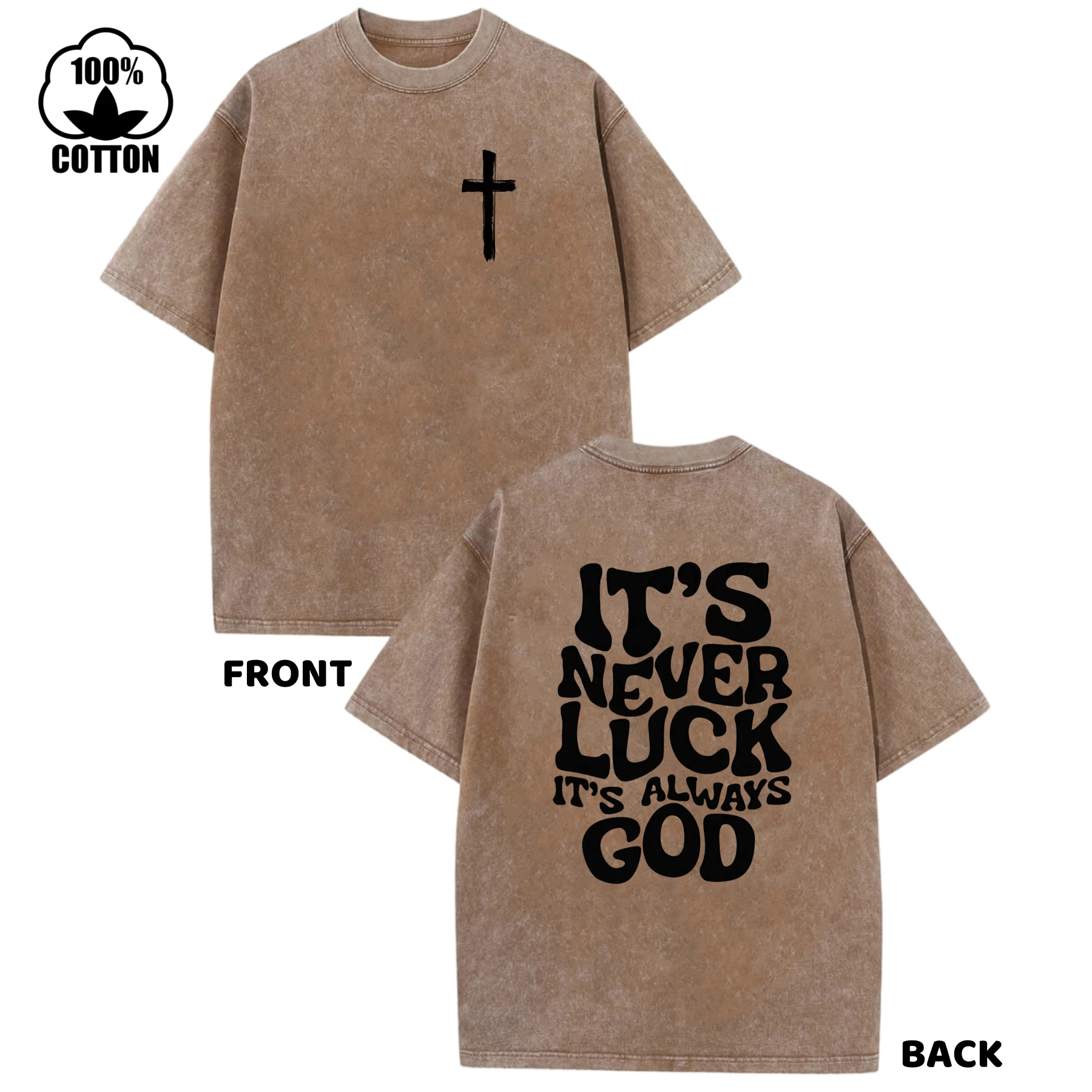 Unisexowy T-shirt oversize z bawełny z nadrukiem graficznym: NIE TO SZCZĘŚCIE, TO ZAWSZE BÓG, krótki rękaw, luźny krój, moda streetwear.