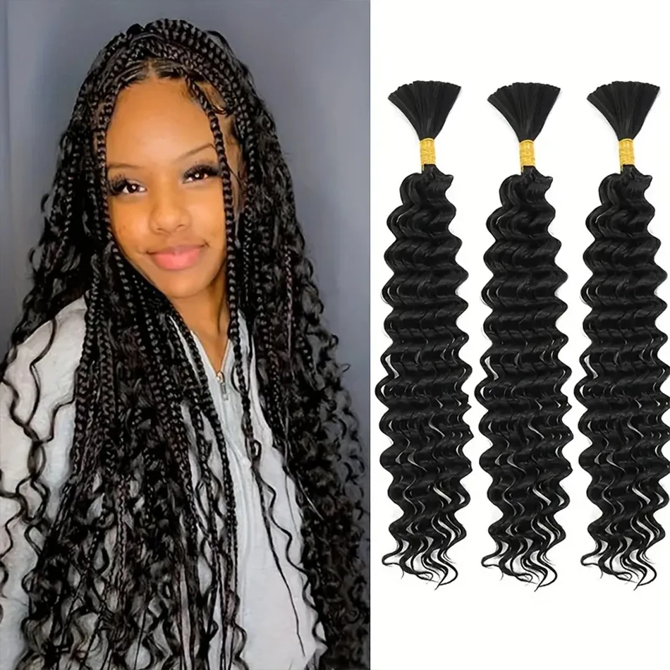 Deep Wave Human Braiding Hair 100% Unprocessed Real Human Hair Braiding Hair No Weft Curly Bulk Human Hair For Braiding Natural