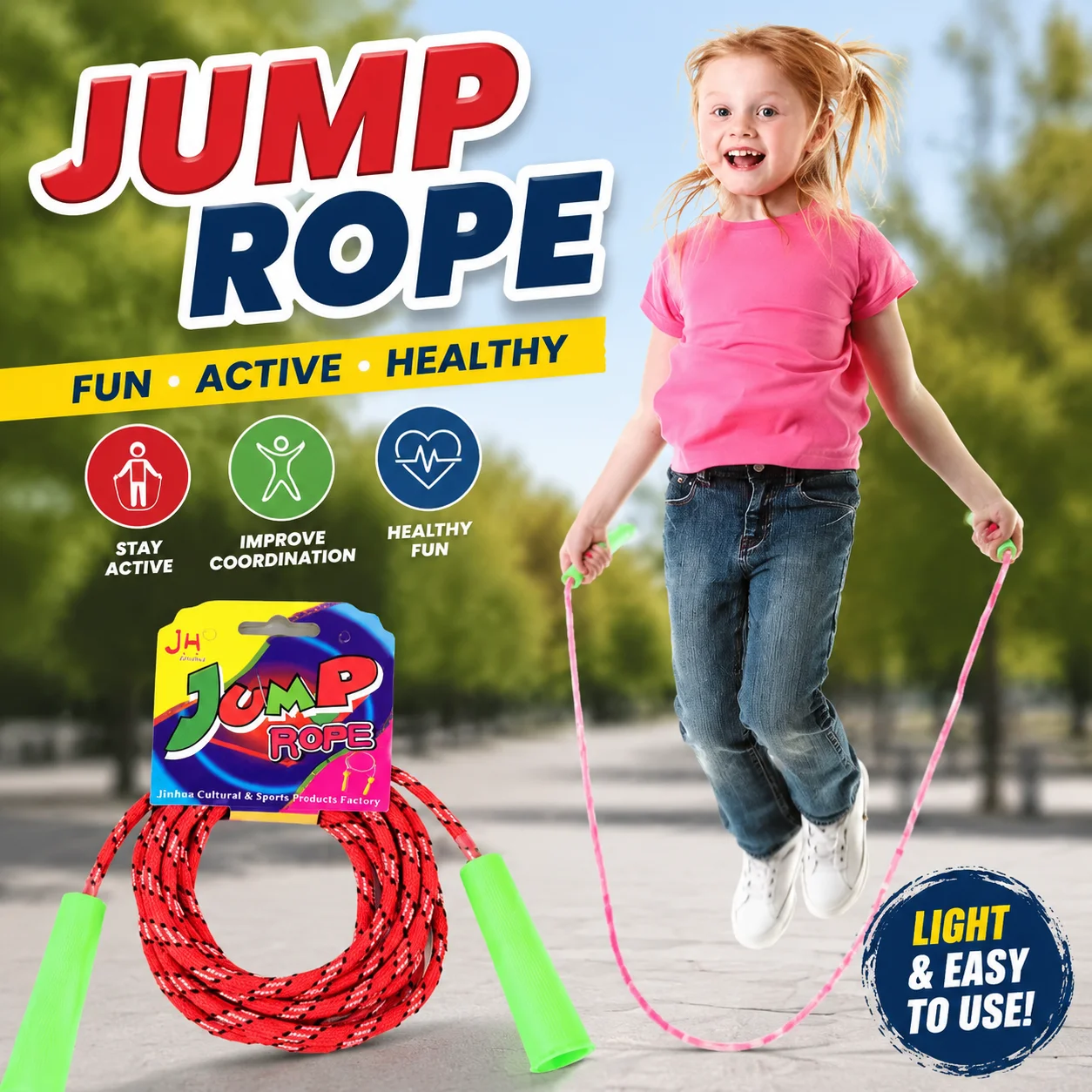 1PC Jump Rope for Kids Elementary Student Fitness Exercise Braided Cloth Skipping Rope Random Color