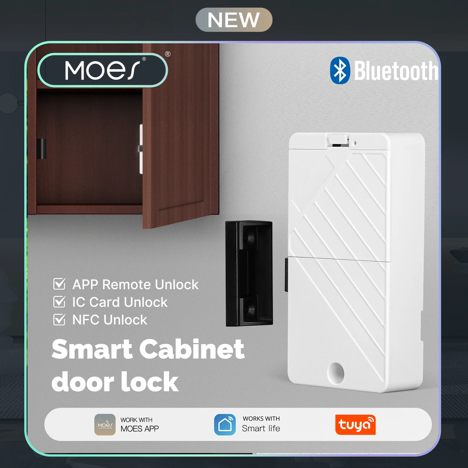 

MOES Tuya Bluetooth Smart Cabinet Lock Keyless Entry Electronic Drawer Lock with IC Card App Control for Wood Door Locker Home