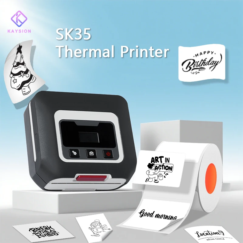 

KAYSION SK35 Портативный термопринтер с этикетками Самоклеящийся принтер для этикеток Маленький Bluetooth-маркер для наклеек Ширина печати 80 мм