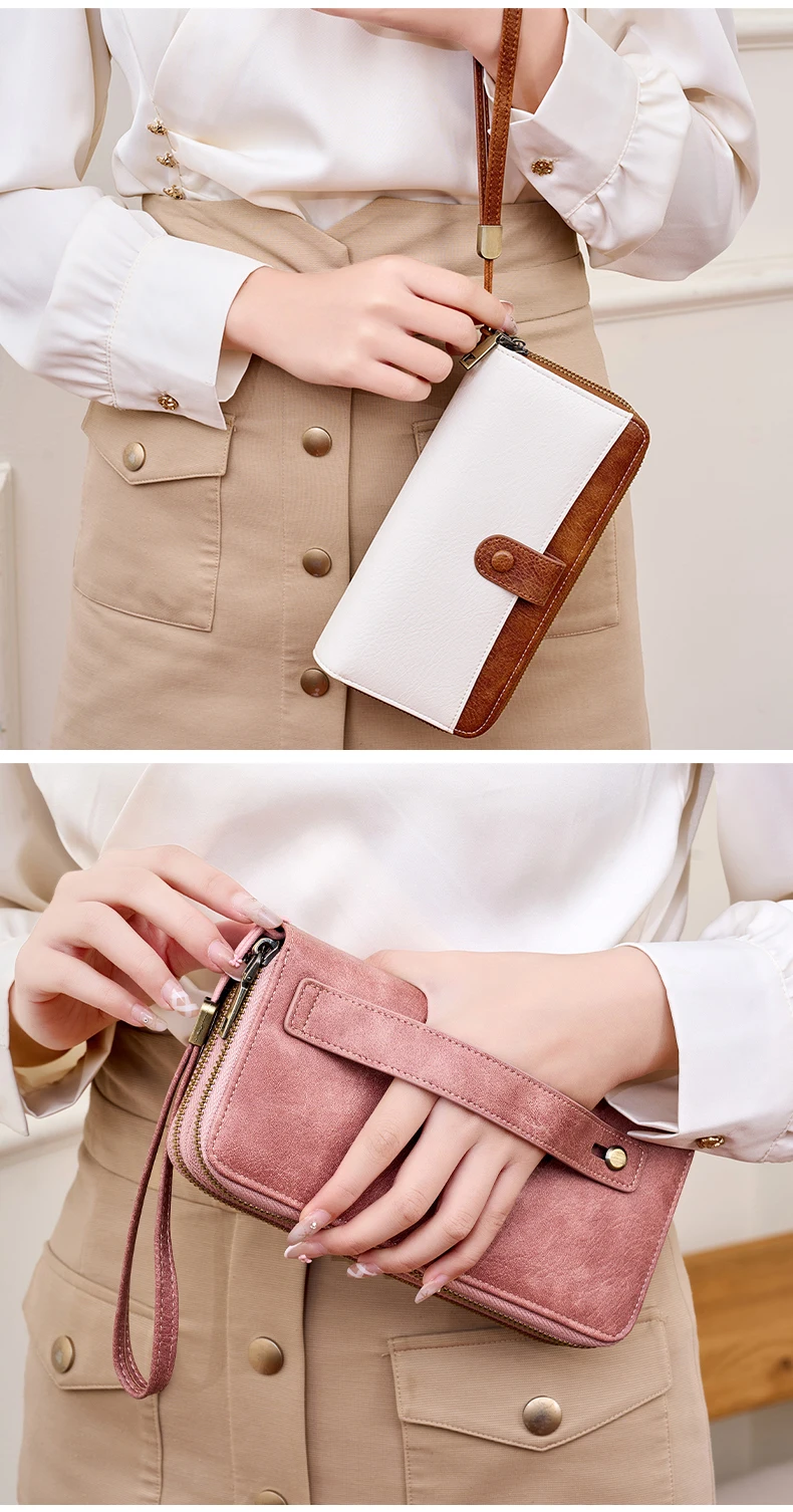 Stilvolle Damen-Langbörse mit Doppelreißverschlüssen, großer Kapazität, Akkordeon-Kartenhalter, Clutch, Retro-PU-Leder-Münzbörse, Unisex – Detail 15