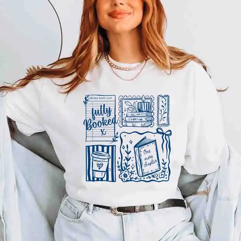 100% Cotton Fully Booked T-Shirt Cute Y2K Girly Reading Top Funny Women's Bookish Librarian Reader Trending Tee