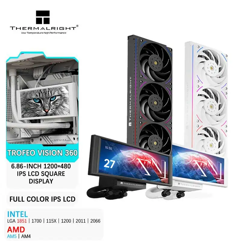 

Thermalright TROFEO VISION 360 ARGB 360 мм Универсальный жидкостный охладитель Магнитный экран с холодной головкой 6,86-дюймовый IPS ЖК-дисплей LGA1700/1851 AM5