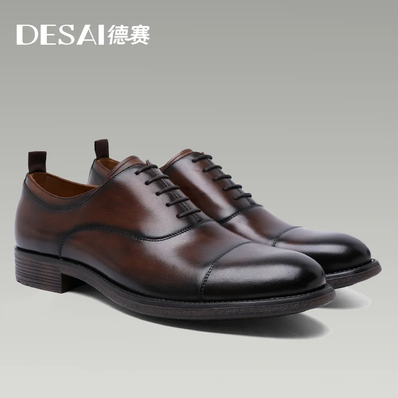 DESAI Men Shoes Dress Genuine Leather Formal Business Work Soft For Man Male Men's Oxford Flats Shoe Large Size For Men Gifts