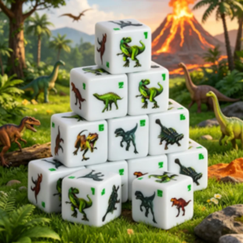 CANDYPIXEL12PcsDinosaur D6 Dice Set, suitable for tabletop games, board games RPG、DND、 Party discounts, 6-sided dice