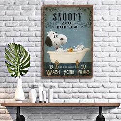 Snoopy Bath Soap Wash Your Paws Poster Vintage Wall Art Funny Picture Canvas Painting Print for Kids Bathroom Home Decor Cuadros