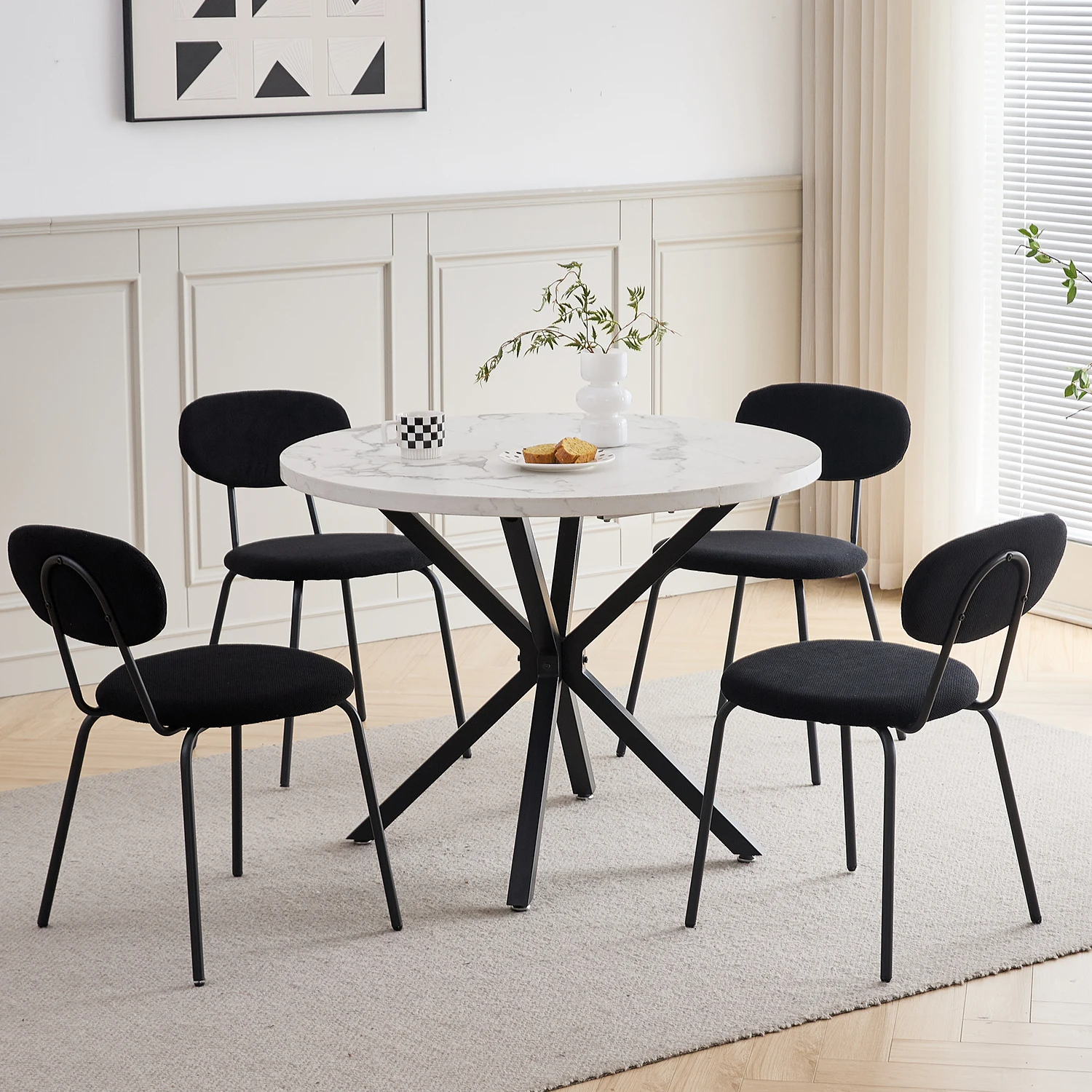 Set aus 4/6 nordischen Esszimmerstühlen mit Eisenbeinen, gepolstert, schlicht, hochwertig, stapelbar für Wohnzimmer/Wartezimmer/Bar/Restaurant – Detail 14
