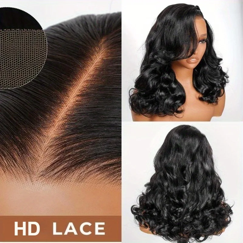 200% Dichtheid Echt haar Bob Pruik Voorgeplukt Voorgesneden 13x4 HD Vetersluiting Natuurlijke zwarte kleur Elegant kapsel