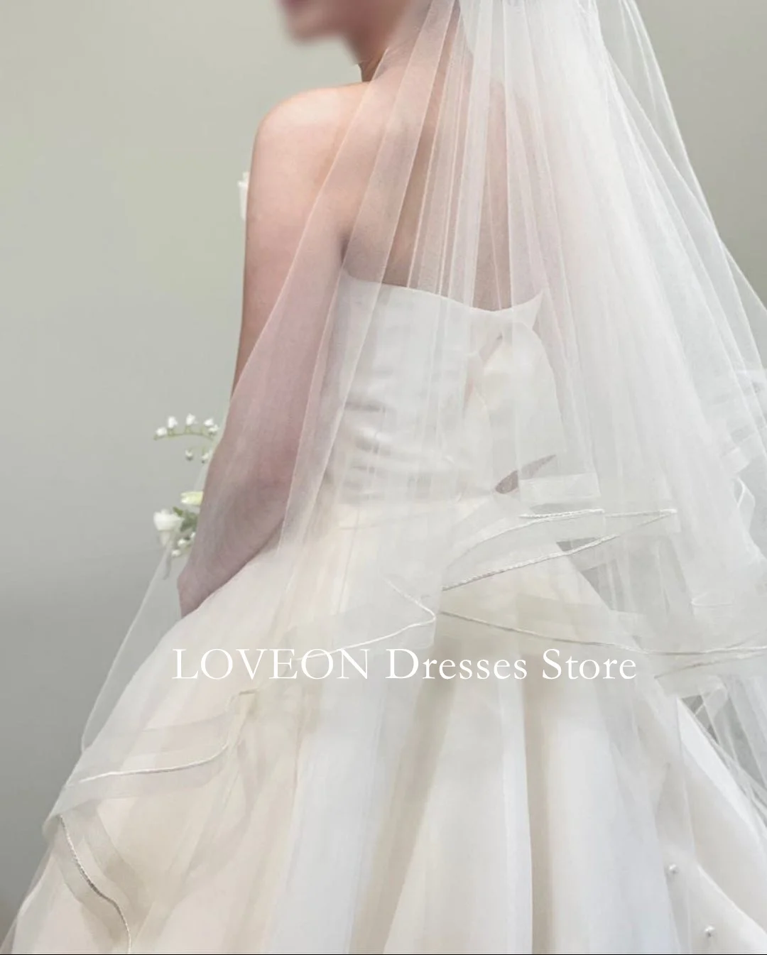 Colavis Strapless Wedding Dresses Floor Length  프롬드레스  Korea A-Line Organza A-Line Pretty Tiered Bride Gowns Party Women Bride