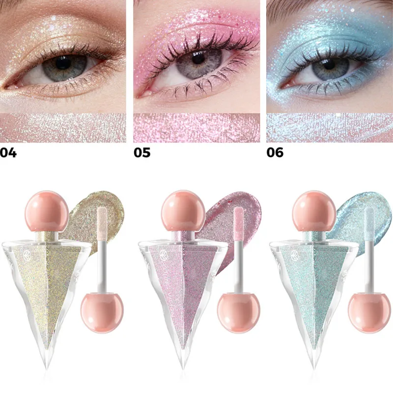 3 Colors Glitter Liquid Eyeshadow Set, Shimmer Sparkly Metallic Eye Shadow, Multi-Functional Highlighter Enhances Luster, Lightweight Water-based Long Lasting Shiny Eye Makeup For Party Festival.
