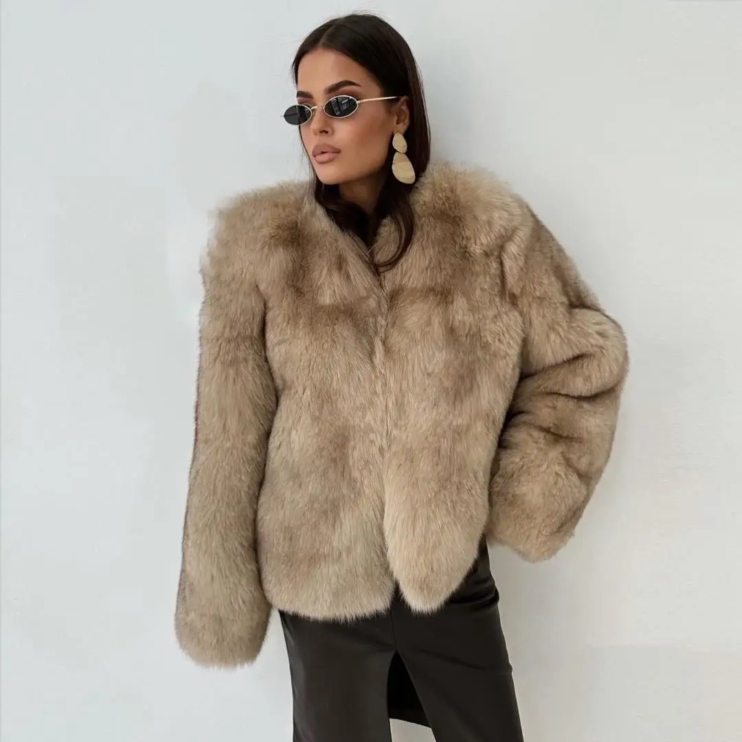 

Women Winter Real Fox Fur Coat High Quality Medium Length Woman Full Pelt Fox Fur Coats Round Collar Luxury Woman Fur Overcoats