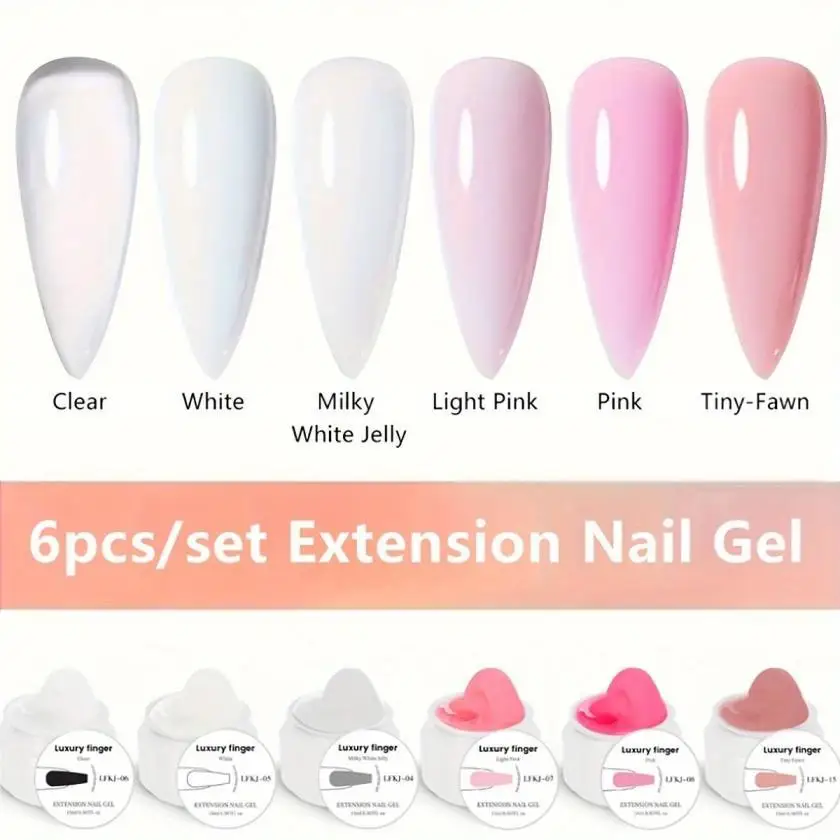 

6 Colors Builder Gel Clear Nude Pink Sculpted Gel High Hardness for Nail Extension Broken Repair Protection Durable for Home Salon UV LED Lamp Cured Nail DIY Art Manicure 0.507 oz*6