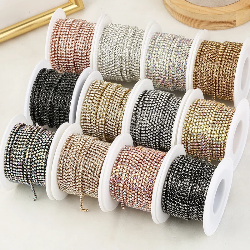 RESEN SS4.5-SS18(1.5mm-4.5mm) chaĂźne de tasse en strass cristal clair Ă paillettes coudre sur garniture en strass pour bricolage vĂȘtements chaĂźne de tasse artisanale