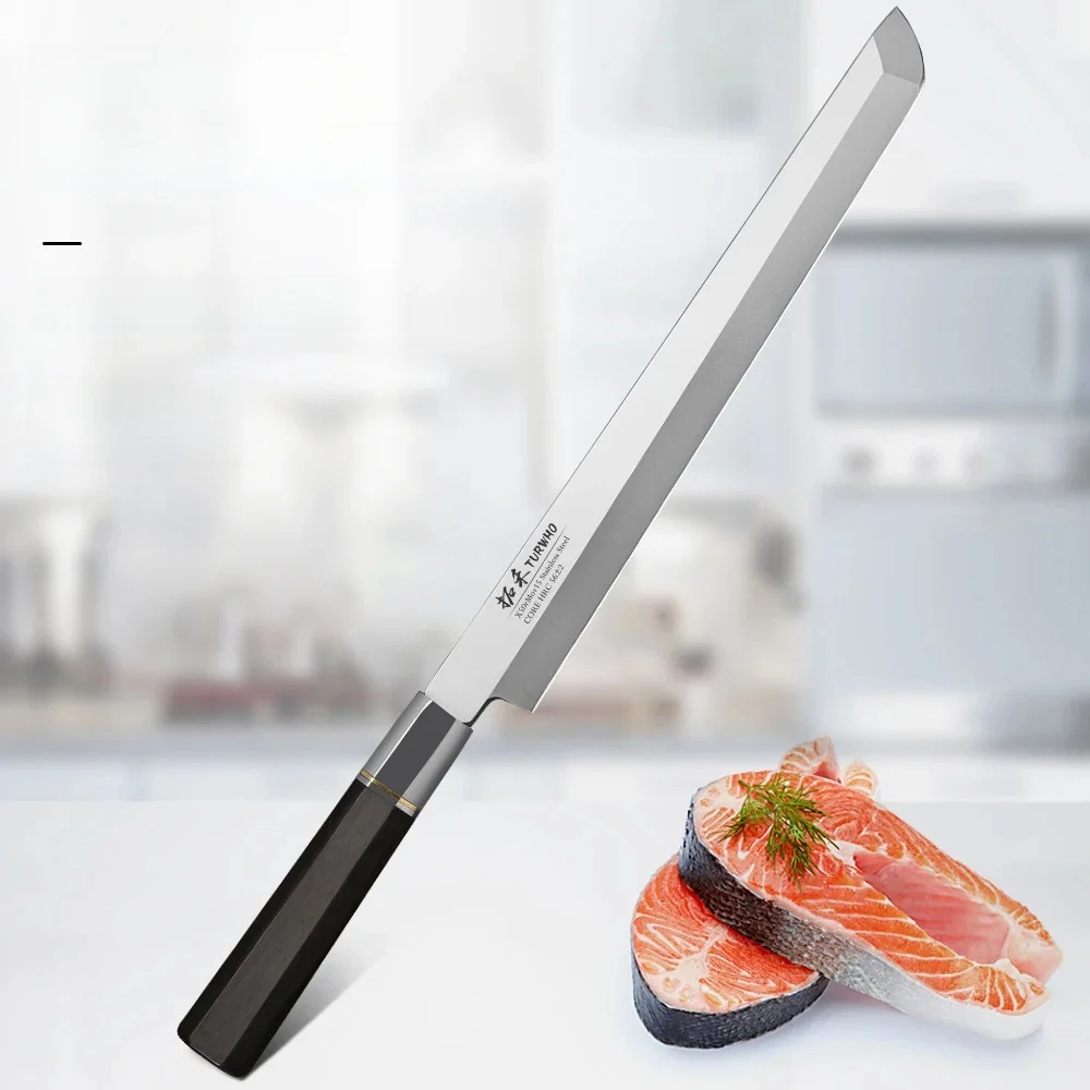 TURWHO 270mm nóż do filetowania X9Cr18MoV noże kuchenne ze stali wysokowęglowej japoński nóż do Sashimi Sushi łosoś z hebanową rączką — zdjęcie 2