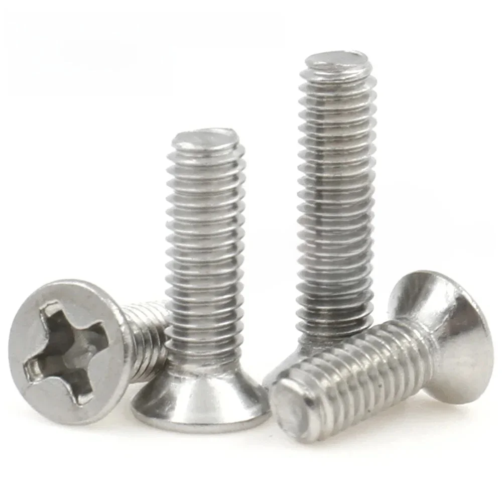 20-200 sztuk M2 M2.5 M3 M3.5 M4 M5 304 ze stali nierdzewnej krzyż Phillips płaskie śruby z łbem stożkowym długość maszyny: 3-50mm — zdjęcie 2