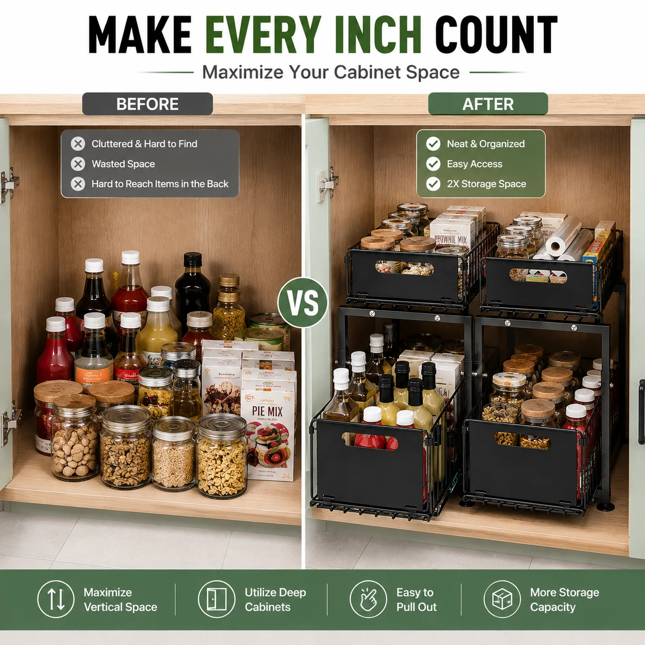 引き出し式キャビネットオーガナイザー、キッチンキャビネット用 - Food Storage Without Pantry のレビューと価格