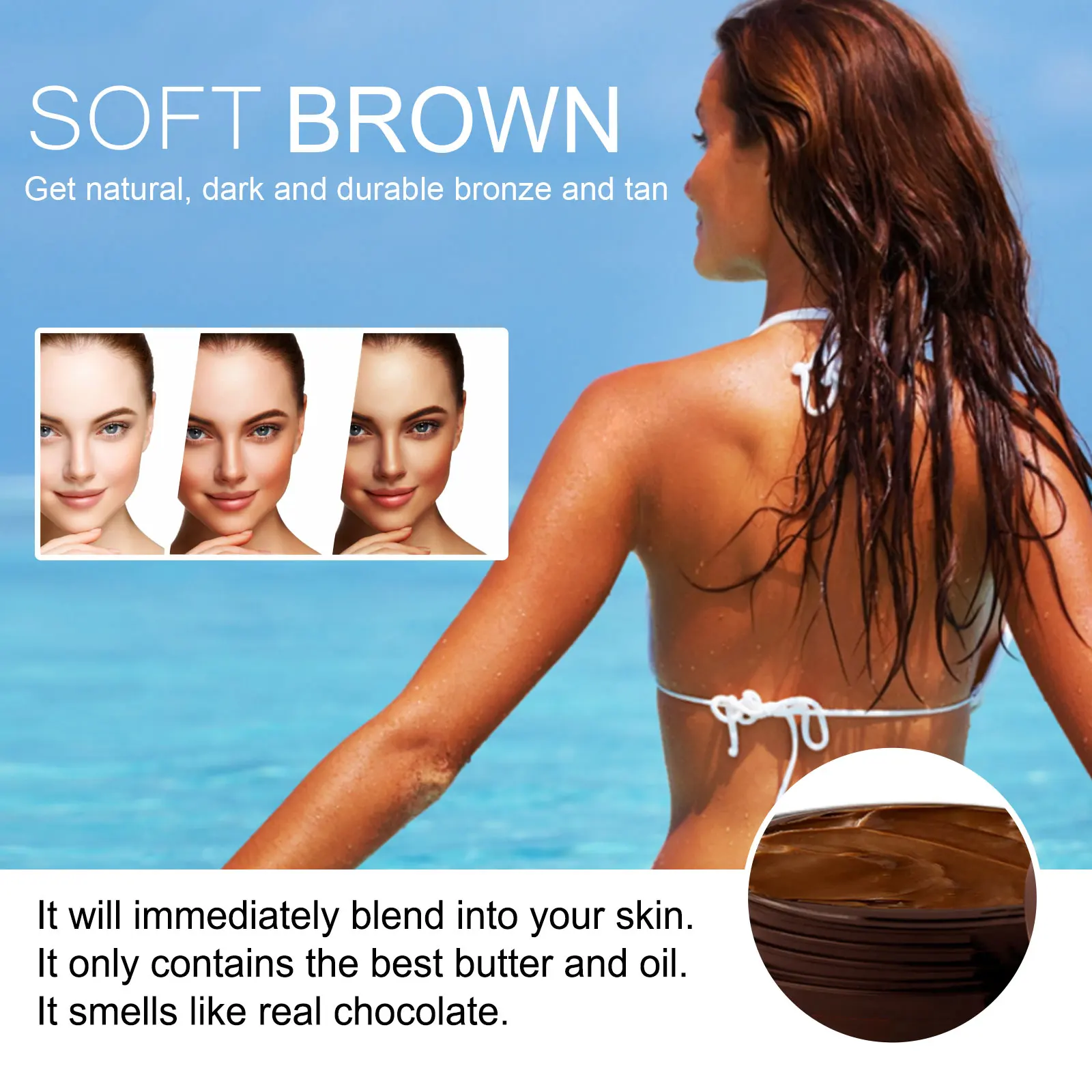 EELHOE crema de bronceado solar, crema hidratante de bronceado de playa de verano, crema de protección de bronceado brillante de Chocolate, crema de Solarium sin sol