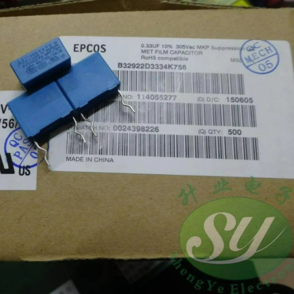 10pcs/lot EPCOS MKP 0.33uf 305vAC 330nf u33 334 K Brand New 15mm Film Capacitor B32922D334K