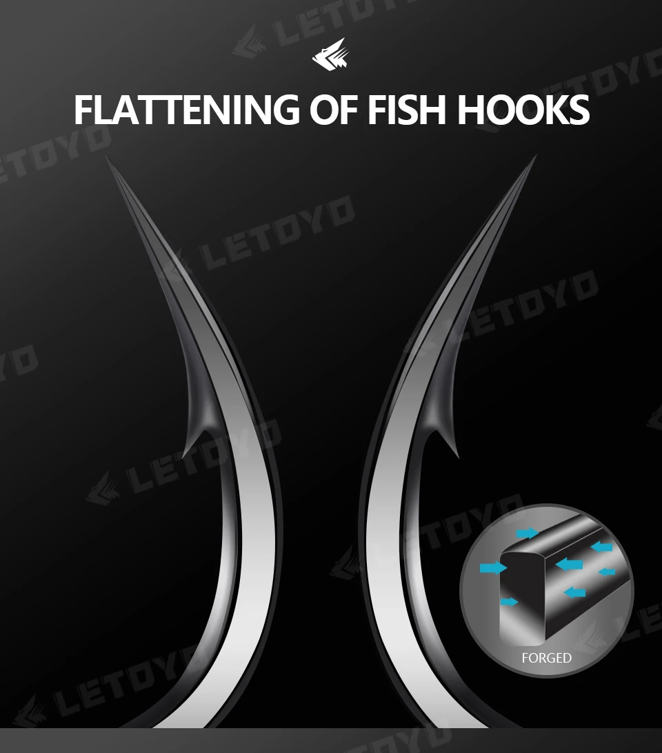 LETOYO High Carbon Stell Triple Hooks schwarz knittert oder matte Zinn Hard Lure Angelhaken für Hechtbarsch Meeresangelzubehör – Detail 8