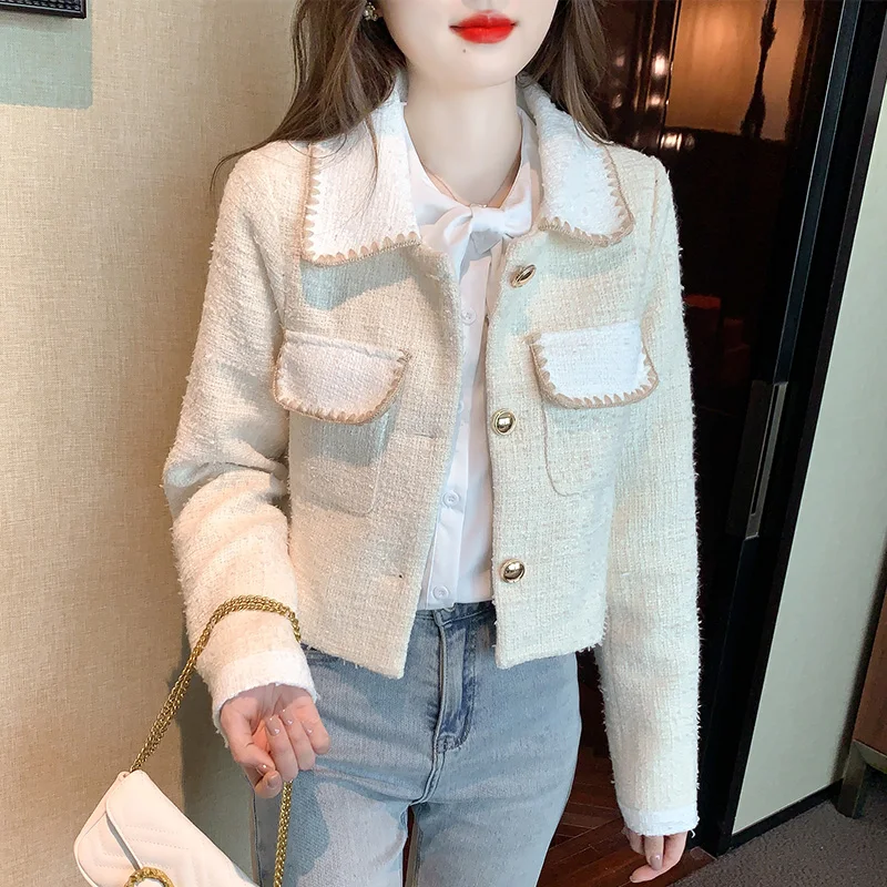 

Women's Autumn Winter Short 2023 Slim Blazer Tweed Single Breasted Suit Coat