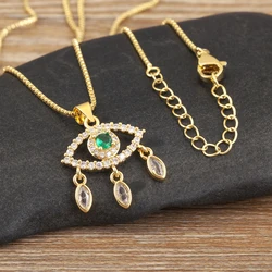 Nidin New Fashion Lucky Evil Eye Shine Rhinestones Pendant Necklace For Women Girl Hollow Design Luxury Trendy Jewelry Fine Gift