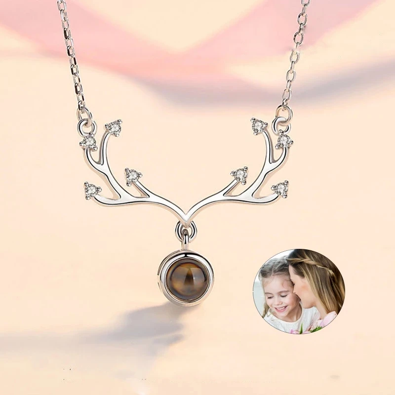 Dascusto Personalisierte Foto-Halskette, Geweih-Anhänger, Versprechens-Halsketten, personalisierte Projektions-Halskette für Frauen, Geschenk, Jahrestag – Detail 2