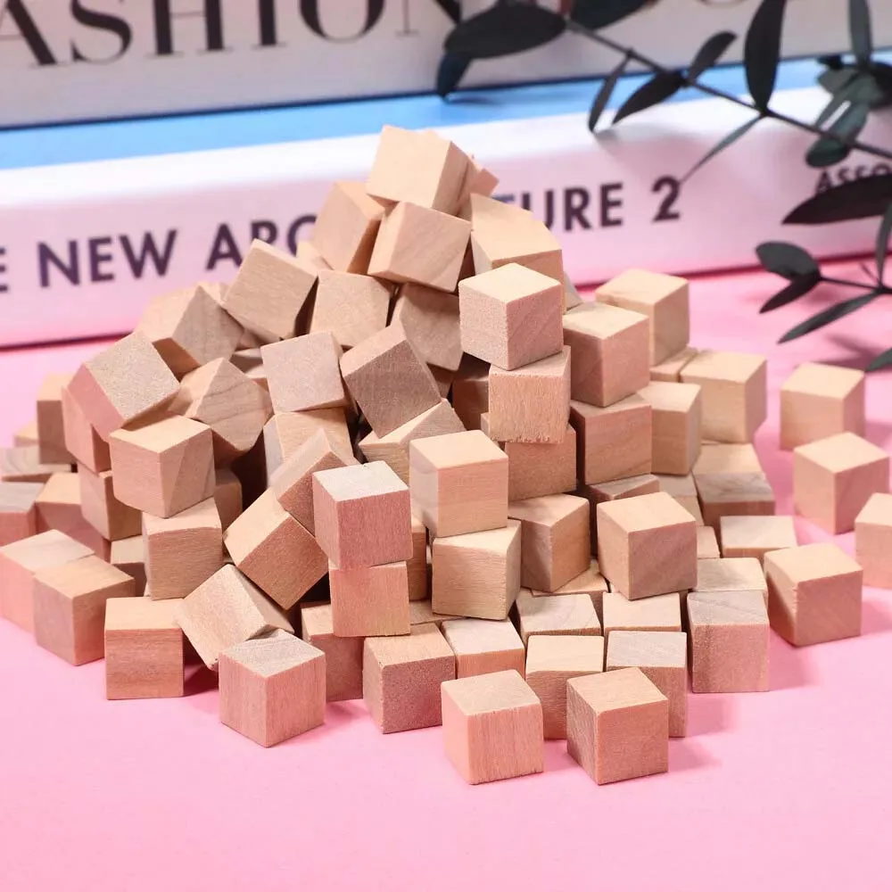 50/100 sztuk drewnianych kostek Małe drewniane klocki DIY Craft Blocks Puste kostki z litego drewna — zdjęcie 6