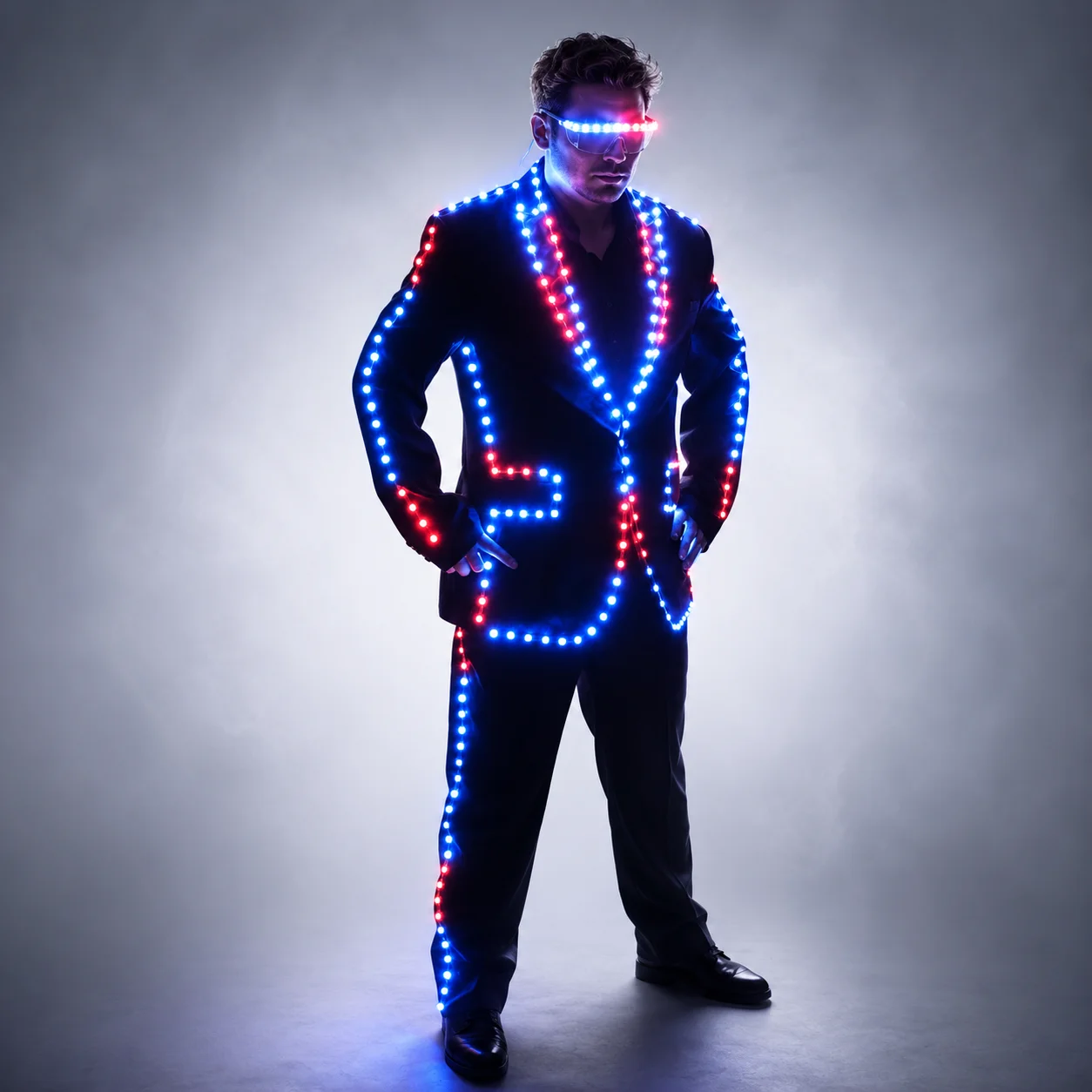 Full Color Pixel LED Lights Jacket Coat Stage Dance Costume Tron RGB Light Up Stage Suit Outfit