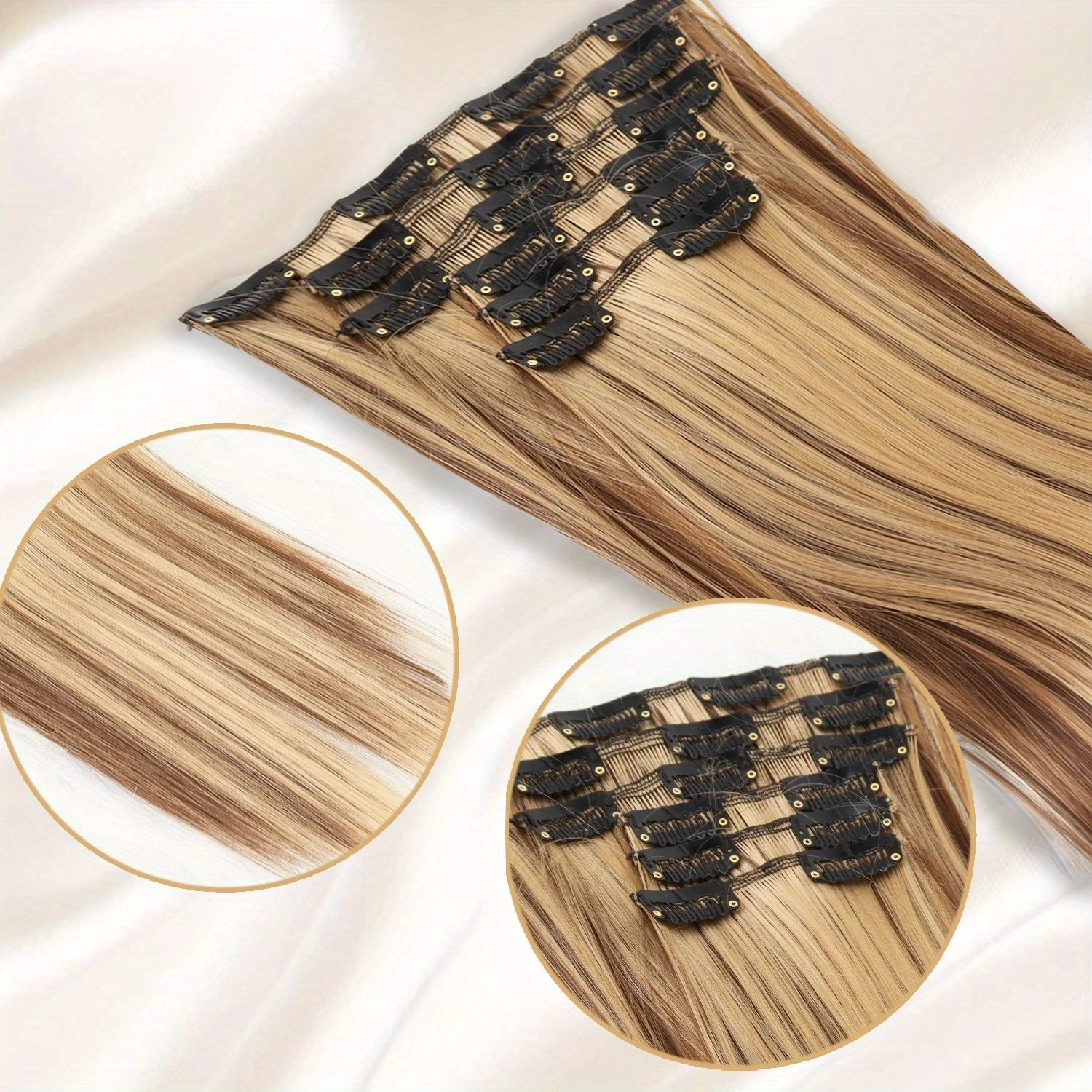 24Inchs 16 Clips inSynthetic Hair Extensions Long Straight Hairstyle  Blonde Black Hairpieces Heat Resistant False Hair