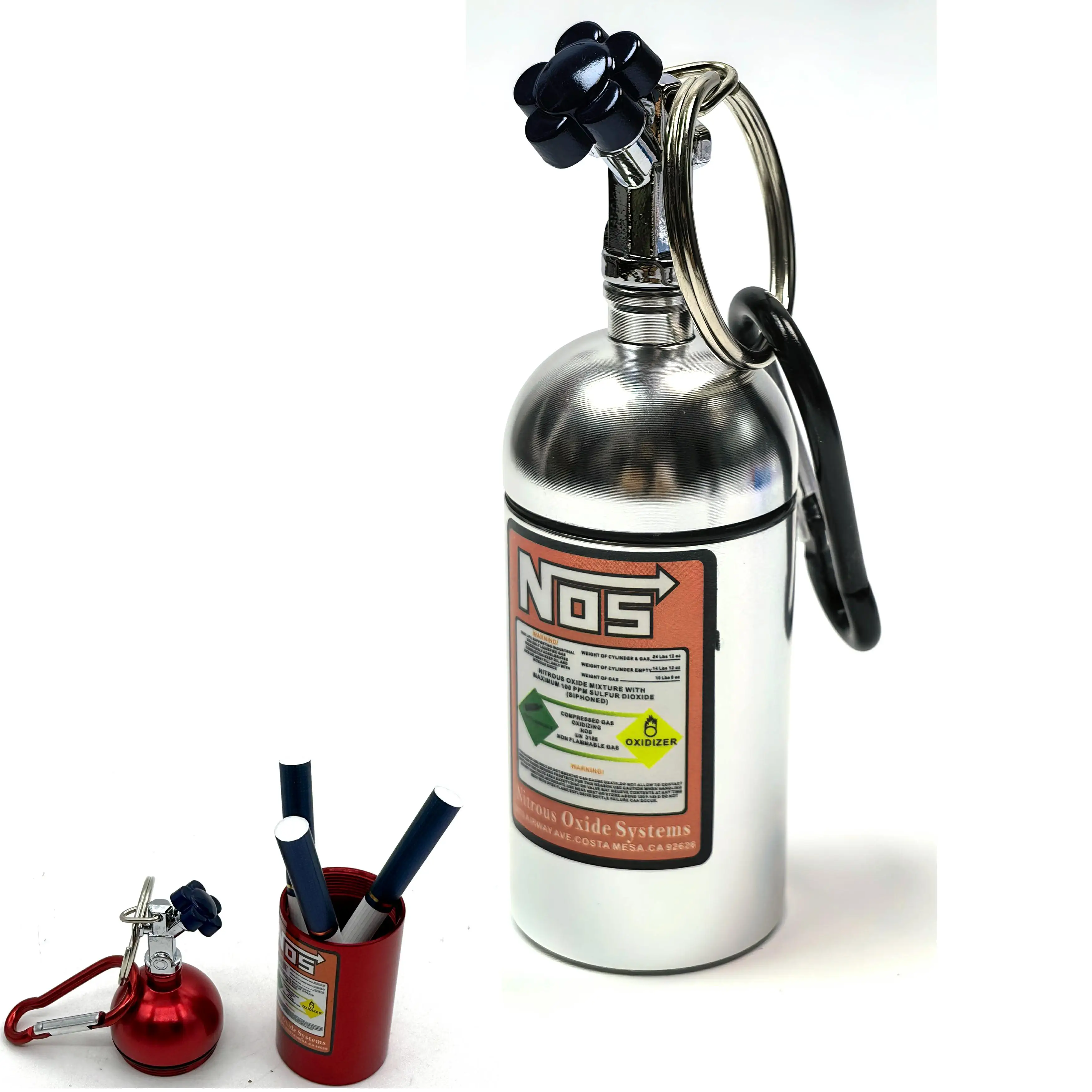 10cm Outdoor NOS Bottle Style Key Chain Car Ashtray Metal Car Ashtray High Quality Aluminium Keychain Bag Pendant