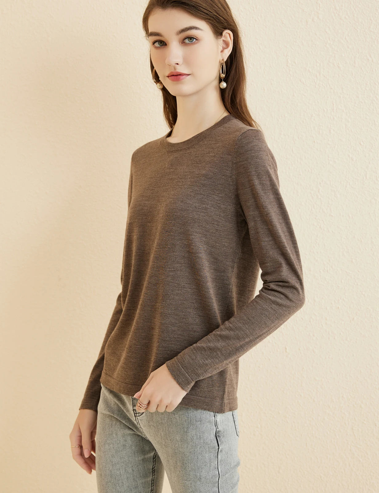 Women's T Shirt 100% Merino Wool Base Layer Top Fall Winter Fashion Crewneck Soft Merino Tee Long Sleeve Tops Knit Women Clothes