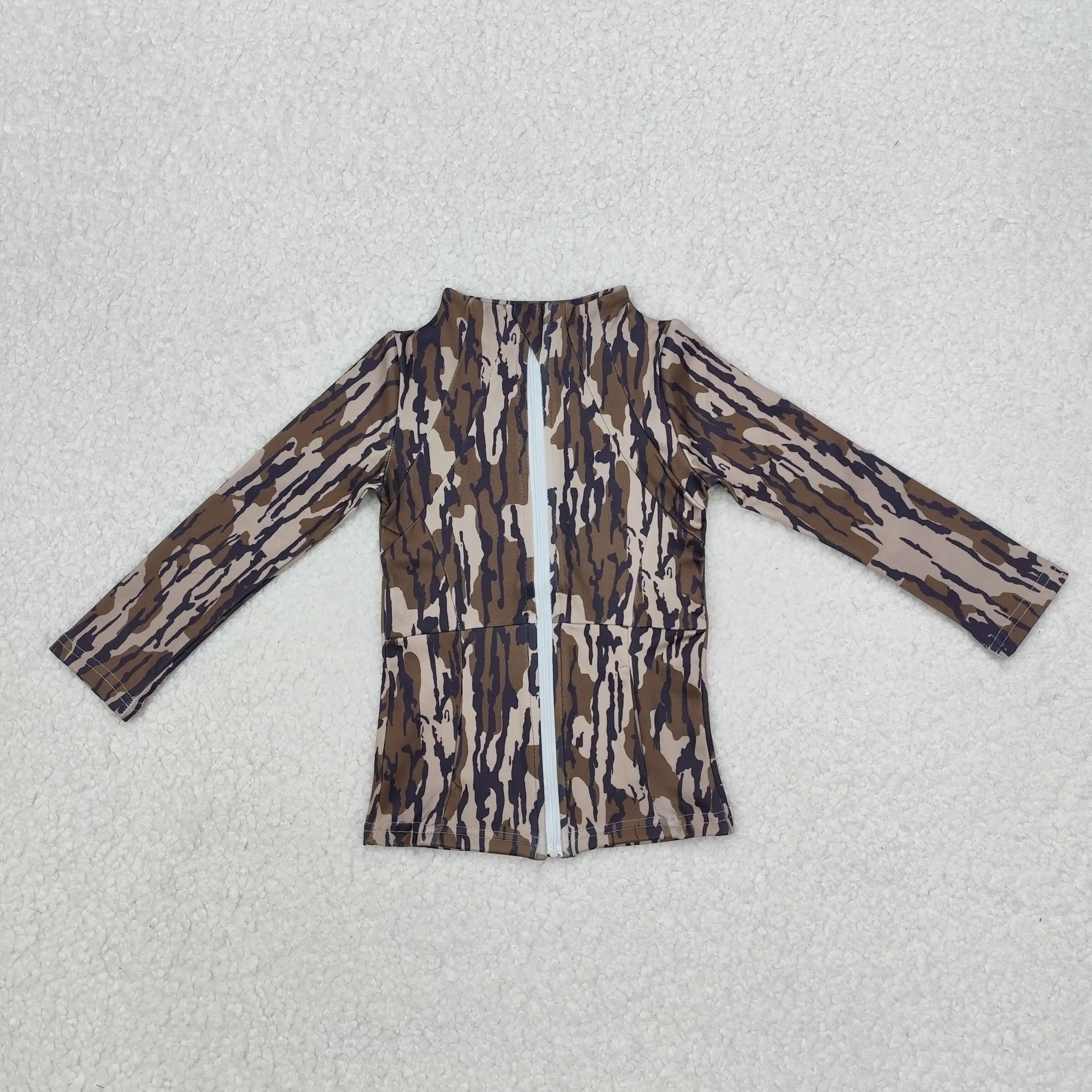 

New Fashion Baby Girls Camouflage Army Green Yoga Wear Zipper Long Sleeve Top Wholesale Boutique Children Yoga Clothes