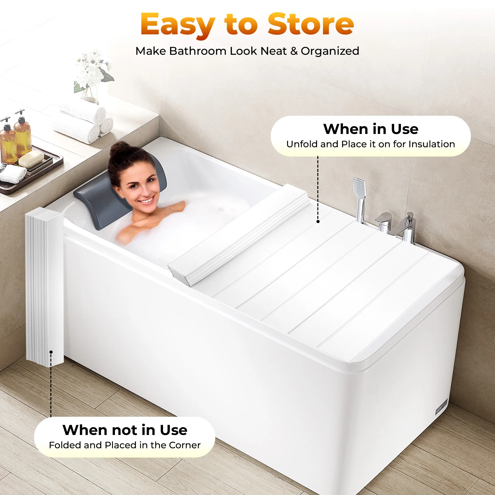 Badabdeckung, faltbare Badewannenabdeckung, PVC-Badebretter, Isolierplatte, staubdicht, wasserdicht für Zuhause, Badewannen, Badezimmer, Spa – Detail 4