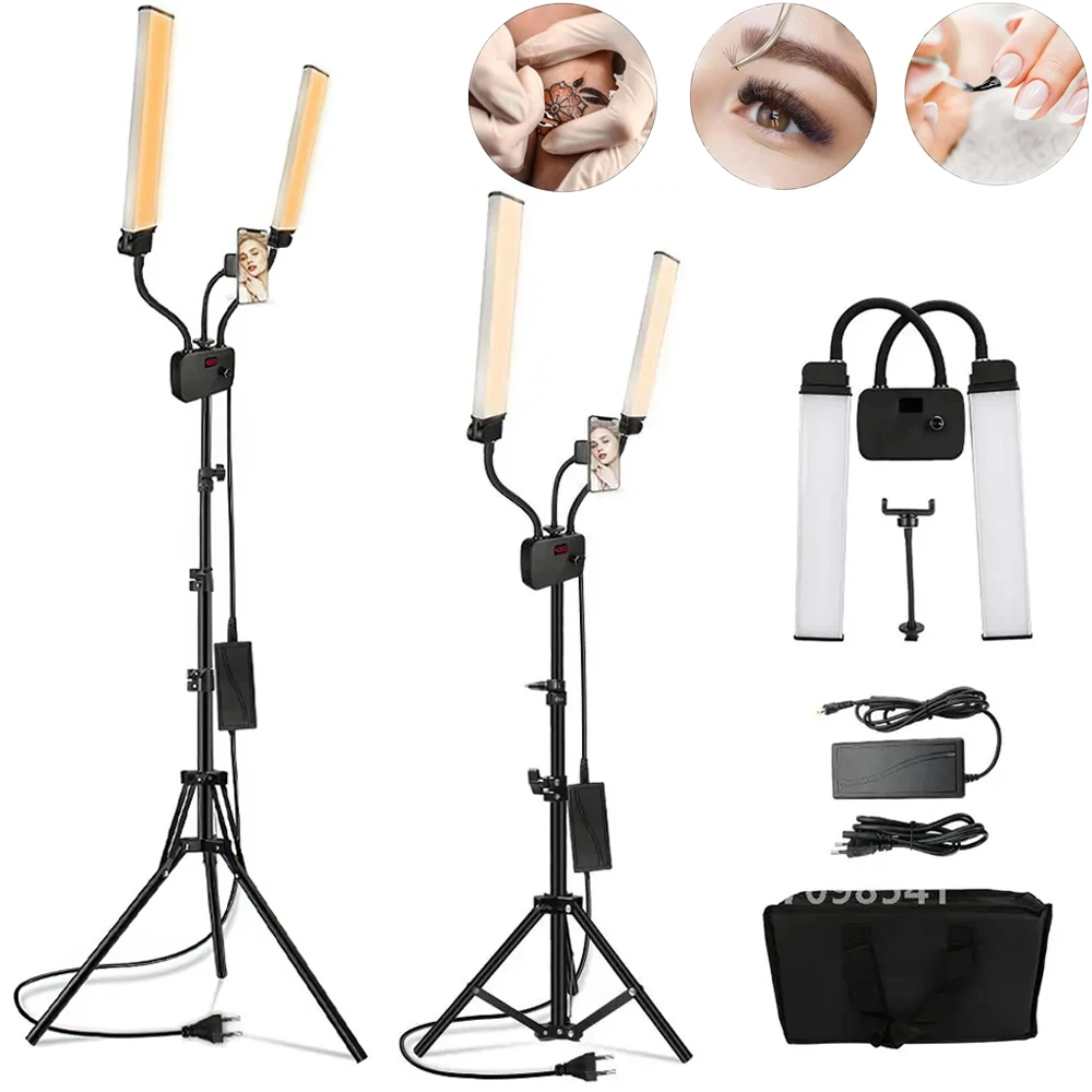 Double Arms LED Fill Light Photo Studio Long Strips LED Ring Lamp with Tripod LCD Screen 3000-K Photographic