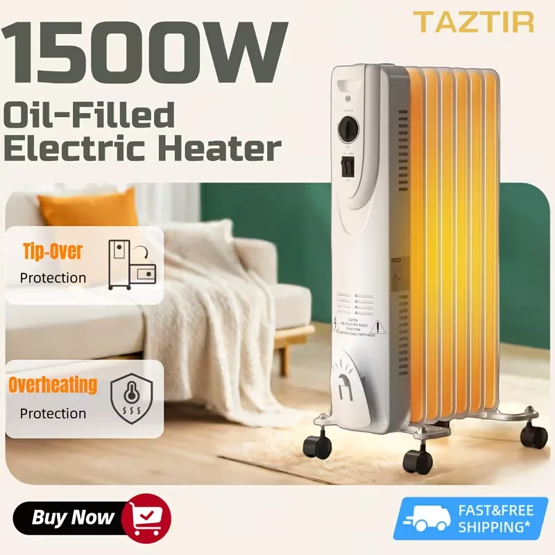 

1500W Portable Oil-Filled Electric Heater with Ceramic-like, 3 Modes Large Radiator, Adjustable Thermostat, for Bedroom & Office