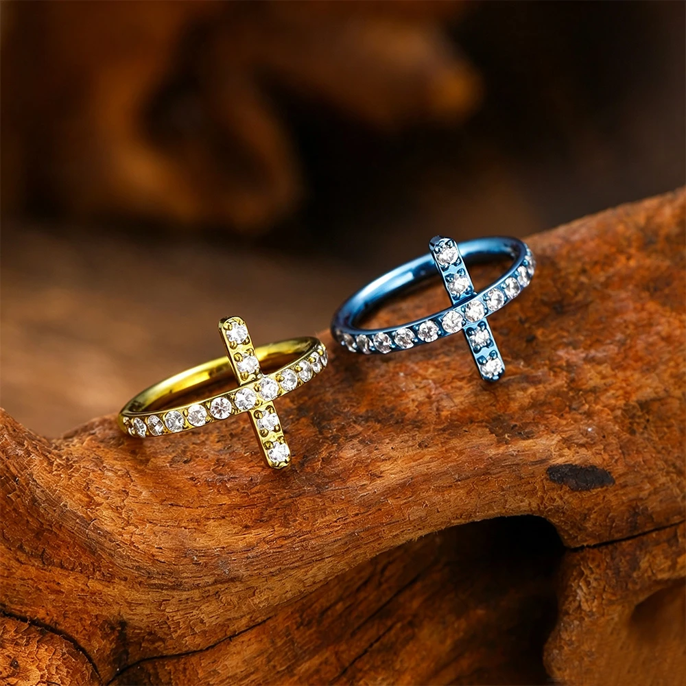 ATSM F136 Titanium Anodizing Piercing Zircon Cross Round Earring Helix Tragus Daith Piercing Septum Nose Hoop High Body Jewelry