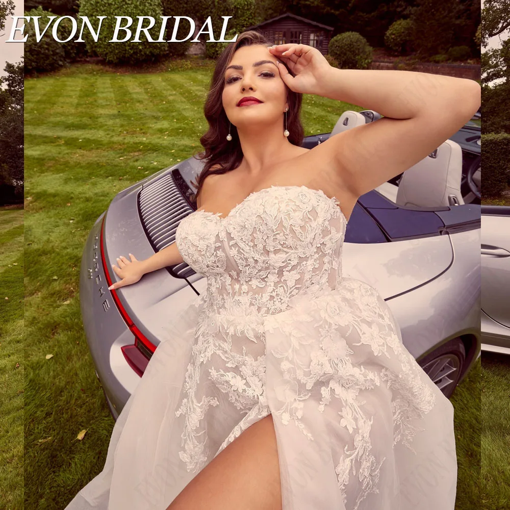 EVON BRIDAL Oversize Sweetheart Sleeves Wedding Dress Side Split Applique Bridal Gown Tulle A-Line Vestido De Novia Talla Grande