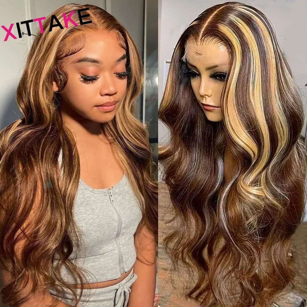 250 Высокая плотность Highlight P4/27 13x4 HD Прозрачный парик из натуральных волос на фронтальной части шнурка Бразильский объемный парик из натуральных волос на кружеве