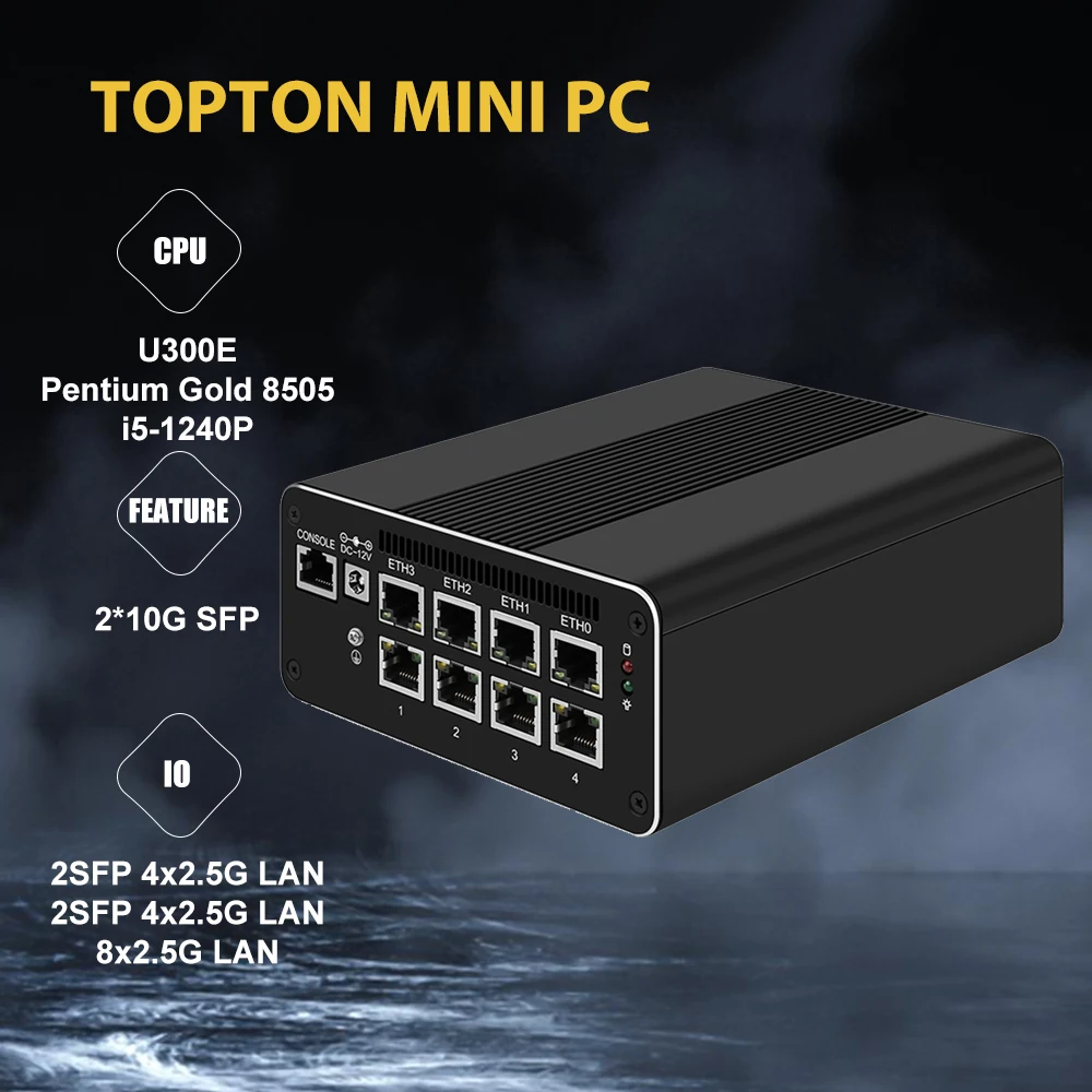 Topton Powerful Pfsense Soft Router 13th Gen 2*10G SFP 4x Intel i226-V U300E 8505 i5-1240P Processor Proxmox Server Mini Pc