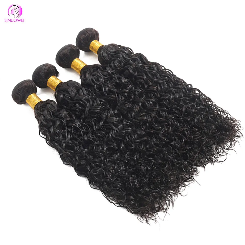 Pacotes brasileiros do cabelo humano com fechamento do laço, cabelo encaracolado profundo, onda de água, Remy, mulheres negras